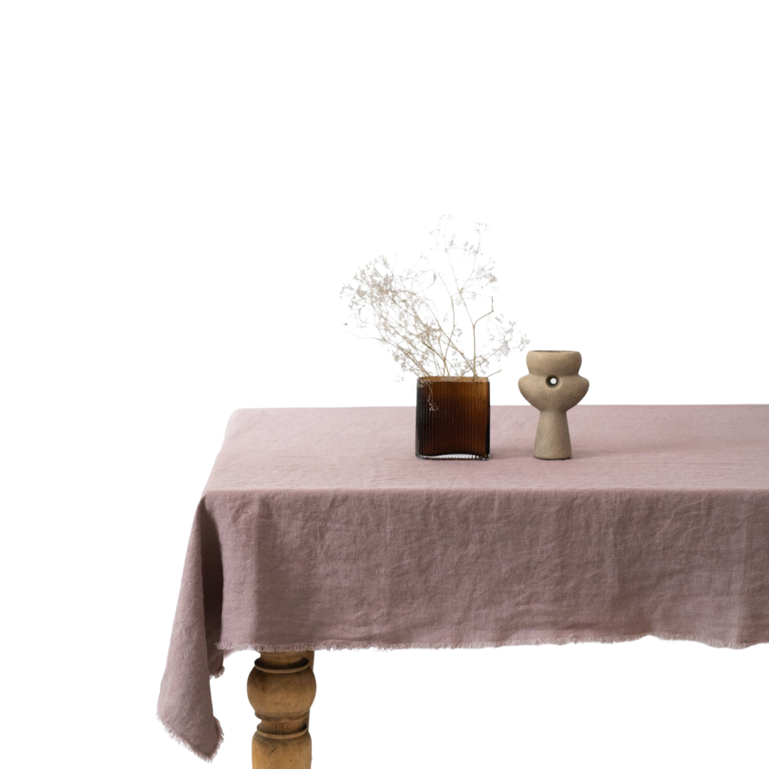 Ashes of Roses Linen Tablecloth with Fringe