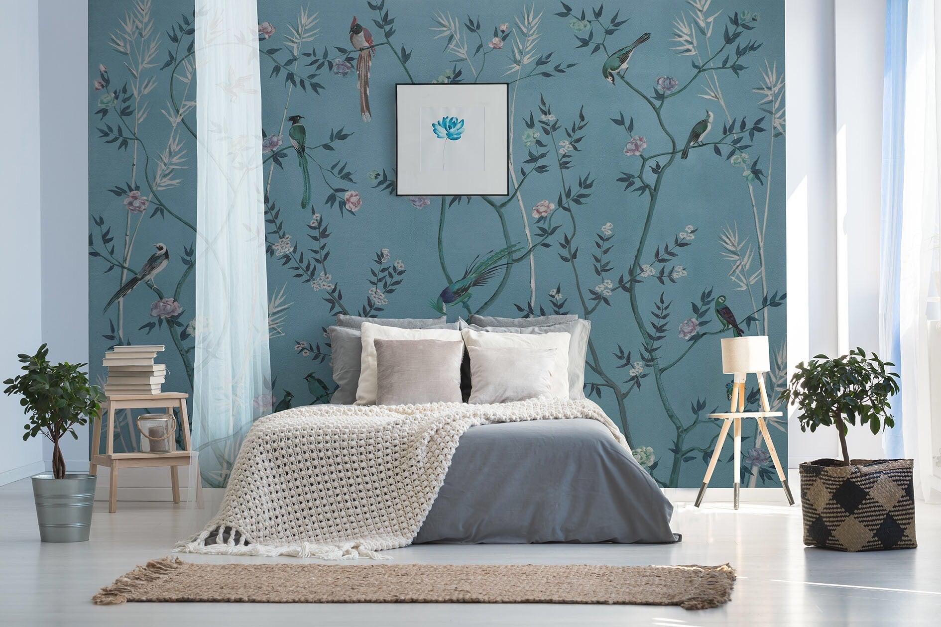 Turquoise Watercolor Leafs Wallpaper, Soft and Elegant Wall Murals -  SocialPrint
