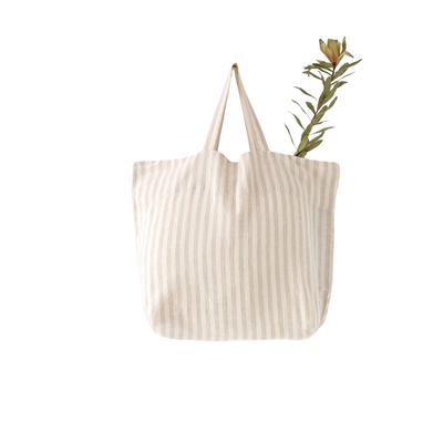 Natural White Stripes Large Linen Bag