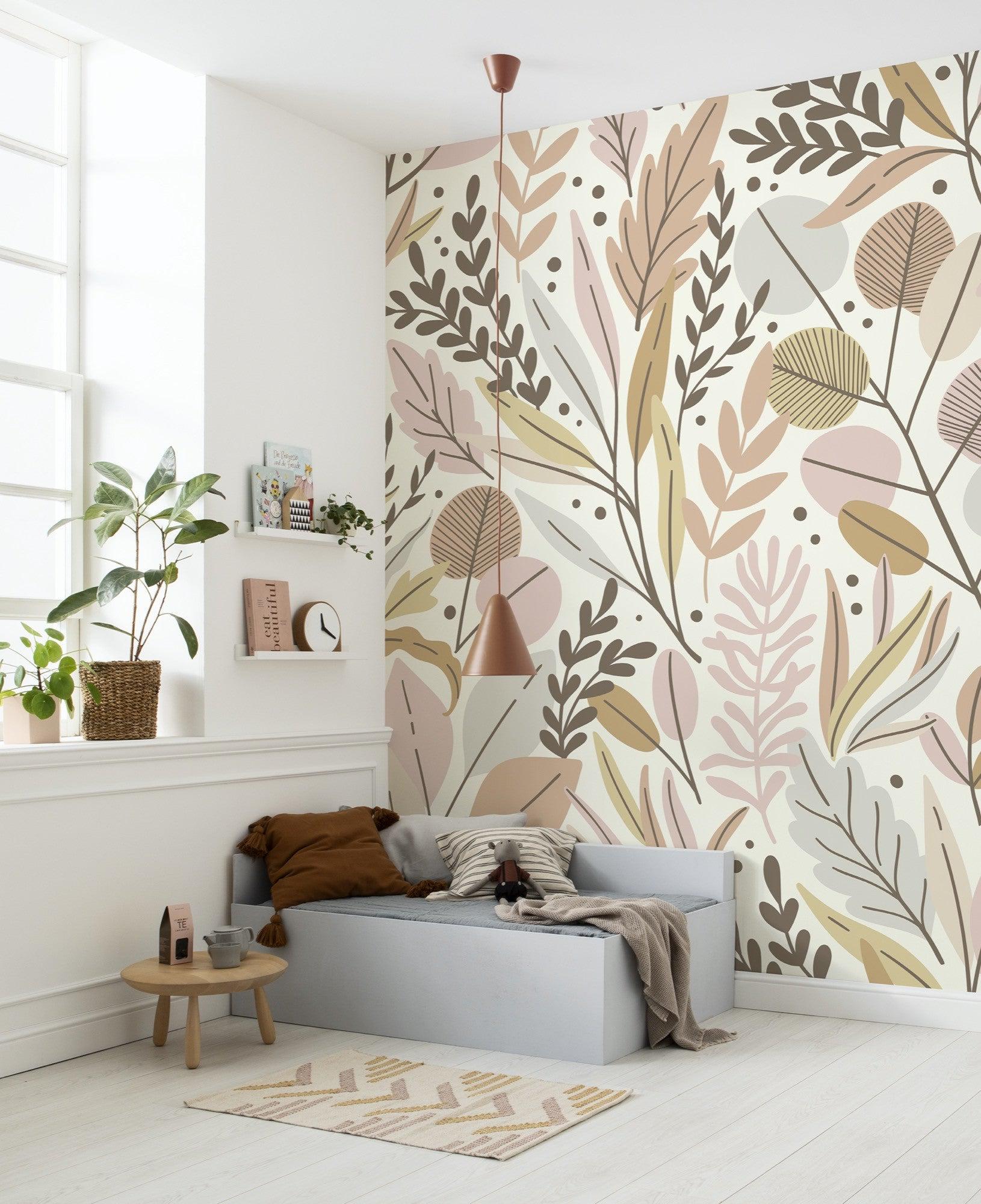 Twigs Mural Wallpaper: Pastel Leaves Wallpaper
