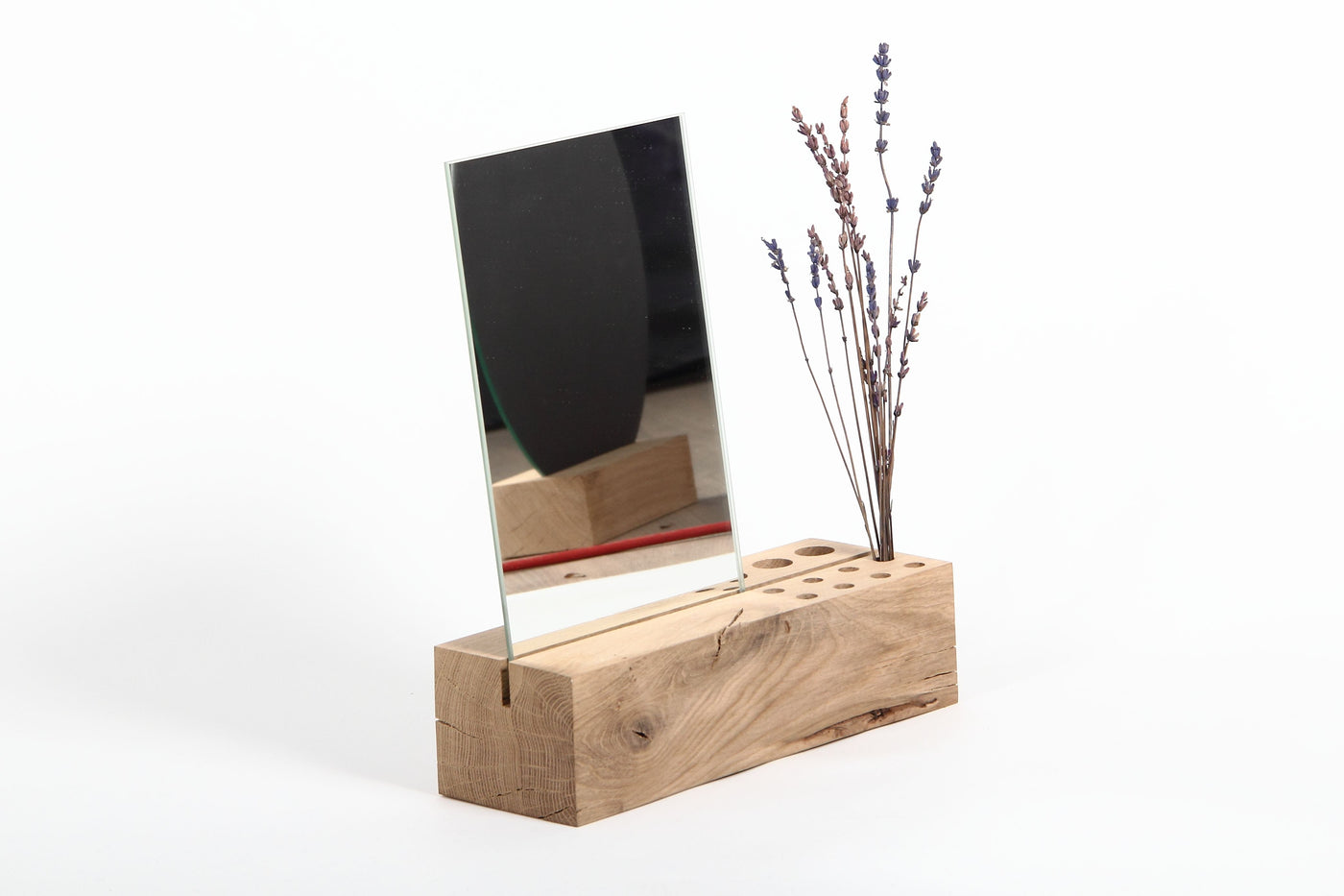 Ieva Mirror with Oak Holder-Home Goods-SUPPORT / BASES / STANDS, SUSTAINABLE DECOR-Forest Homes-Nature inspired decor-Nature decor