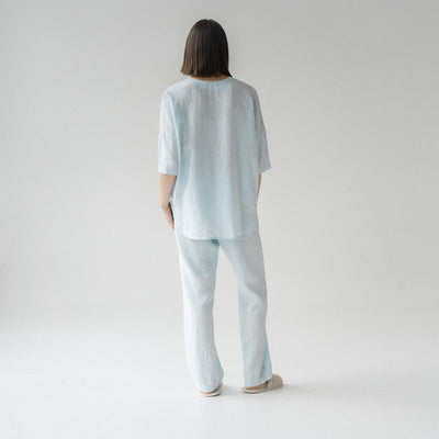 Light Blue Linen Loungewear Set