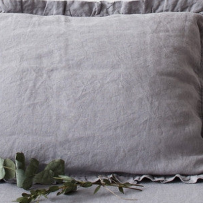 Light Grey Linen Pillowcase with Frills