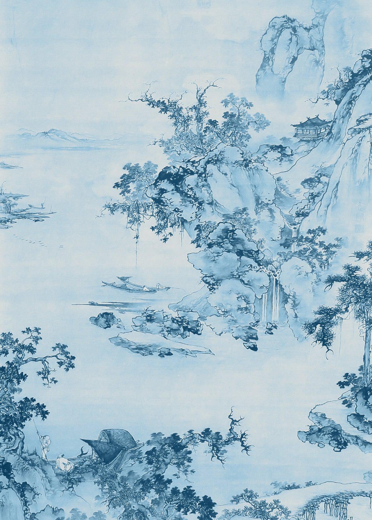 Blue China Mural Wallpaper-Wall Decor-ART WALLPAPER, ECO MURALS, MURALS, MURALS / WALLPAPERS, NON-WOVEN WALLPAPER, SUSTAINABLE DECOR-Forest Homes-Nature inspired decor-Nature decor