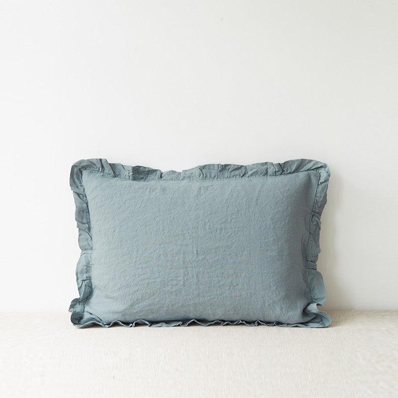 Blue Fog Linen Pillowcase with Frills