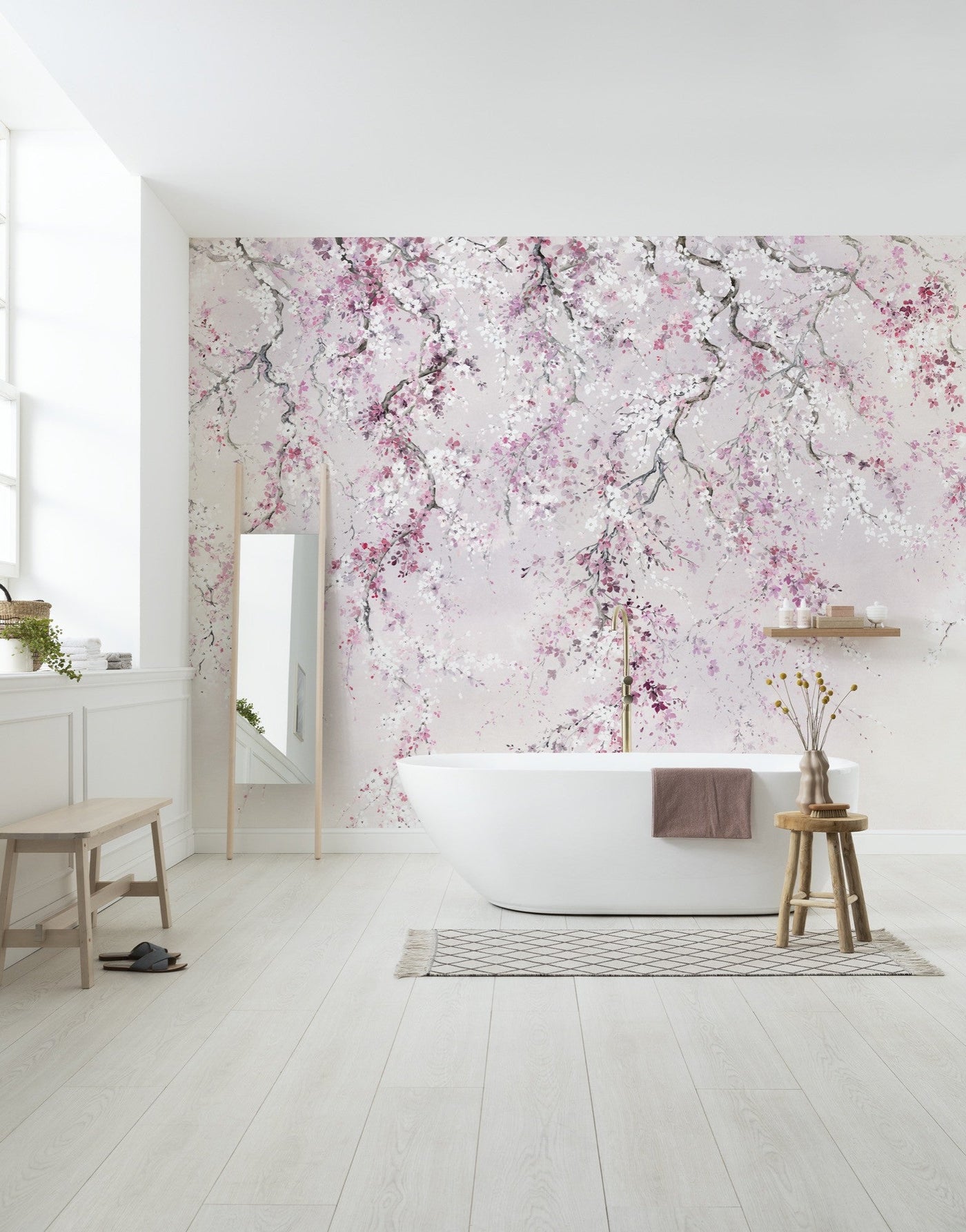 Cherry Blossoms Mural Wallpaper-Wall Decor-ART WALLPAPER, ECO MURALS, FLORAL WALLPAPERS, MURALS, MURALS / WALLPAPERS, NON-WOVEN WALLPAPER-Forest Homes-Nature inspired decor-Nature decor