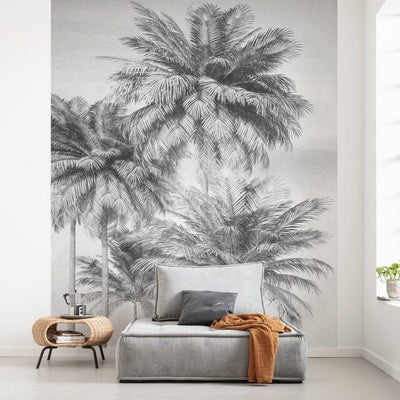 Miami Palms Mural Wallpaper-Wall Decor-BLACK & WHITE WALLPAPER, ECO MURALS, MURALS, MURALS / WALLPAPERS, NON-WOVEN WALLPAPER, PALM WALLPAPER, TROPICAL MURAL, TROPICAL WALLPAPERS-Forest Homes-Nature inspired decor-Nature decor