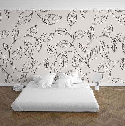 Dainty Leaves Mural Wallpaper (m²)-Wall Decor-BLACK & WHITE WALLPAPER, LEAF WALLPAPER, MURALS, MURALS / WALLPAPERS, NON-WOVEN WALLPAPER-Forest Homes-Nature inspired decor-Nature decor