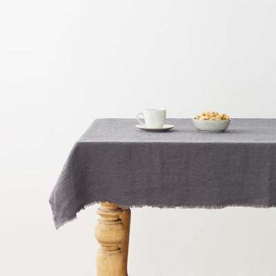 Dark Grey Linen Tablecloth with Fringe