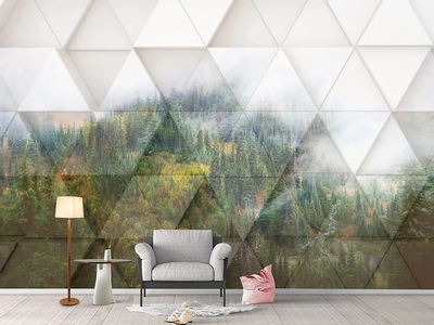 Dimensional Forest Mural Wallpaper-Wall Decor-DESIGN WALLPAPERS, ECO MURALS, LANDSCAPE WALLPAPERS, LEAF WALLPAPER, MURALS, MURALS / WALLPAPERS-Forest Homes-Nature inspired decor-Nature decor