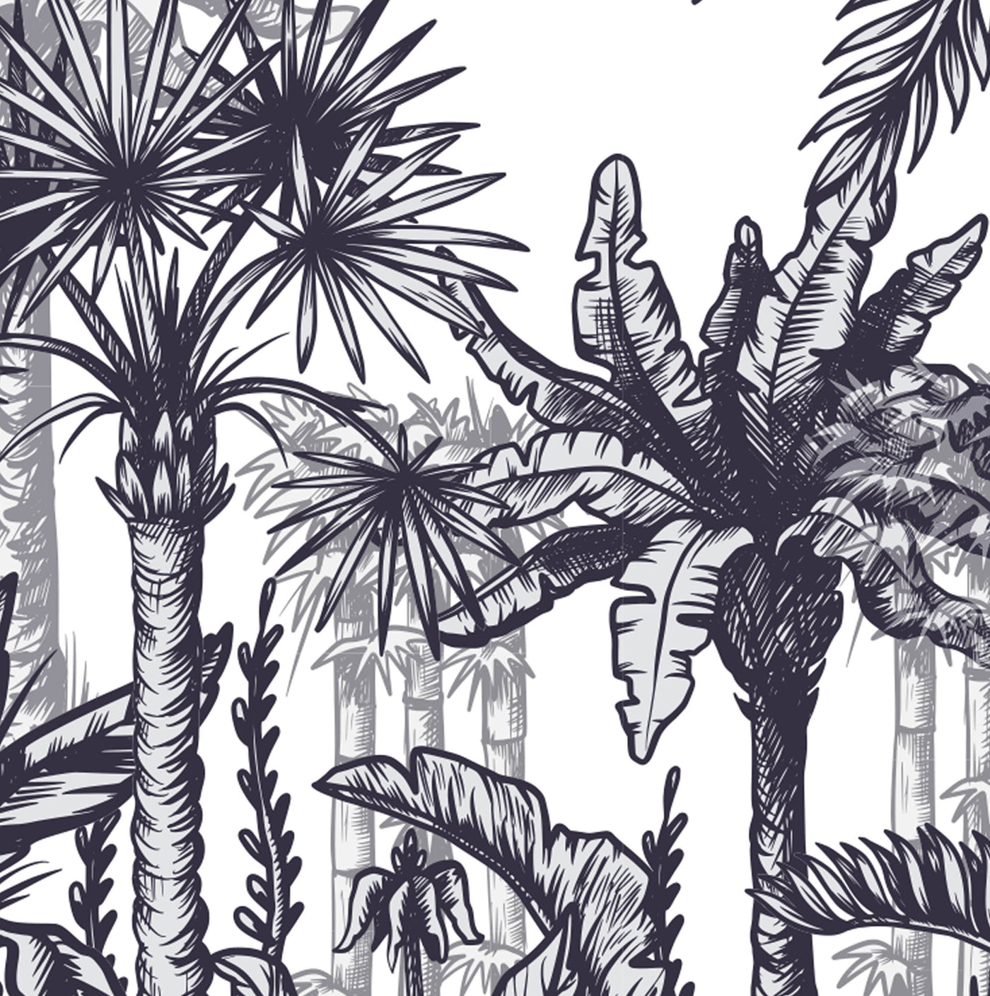 Black and White Palm Tree Mural Wallpaper (m²)-Wall Decor-BLACK & WHITE WALLPAPER, LEAF WALLPAPER, MURALS, MURALS / WALLPAPERS, NON-WOVEN WALLPAPER, PALM WALLPAPER, TROPICAL MURAL, TROPICAL WALLPAPERS-Forest Homes-Nature inspired decor-Nature decor