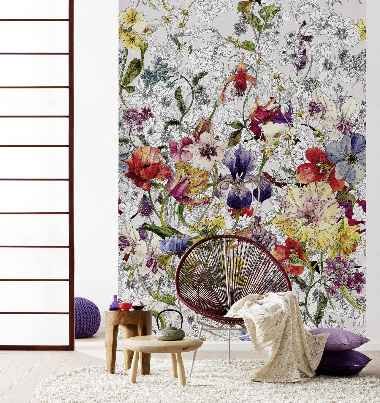 Delicate Garden Mural Wallpaper-Wall Decor-ECO MURALS, FLORAL WALLPAPERS, MURALS, MURALS / WALLPAPERS, NON-WOVEN WALLPAPER-Forest Homes-Nature inspired decor-Nature decor