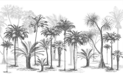 Forest Drawings Grey Wallpaper Mural-Wall Decor-BLACK & WHITE WALLPAPER, JUNGLE WALLPAPER, MURALS / WALLPAPERS, TROPICAL MURAL, TROPICAL WALLPAPERS-Forest Homes-Nature inspired decor-Nature decor