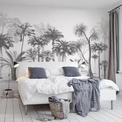 Forest Drawings Grey Wallpaper Mural-Wall Decor-BLACK & WHITE WALLPAPER, JUNGLE WALLPAPER, MURALS / WALLPAPERS, TROPICAL MURAL, TROPICAL WALLPAPERS-Forest Homes-Nature inspired decor-Nature decor