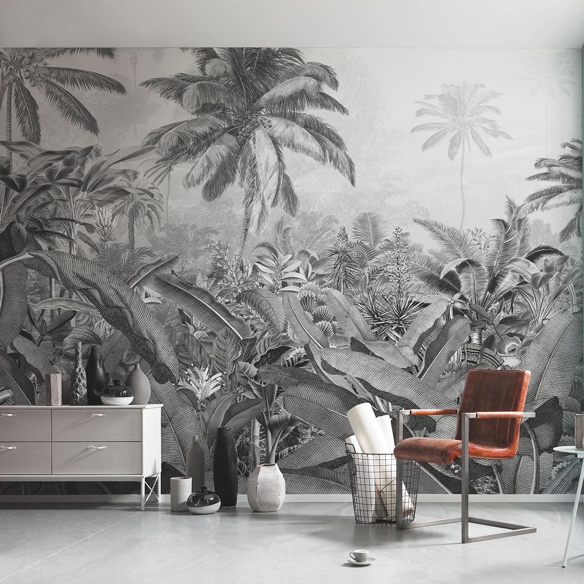 Frais Caribbean Black and White Mural: Jungle Wallpaper