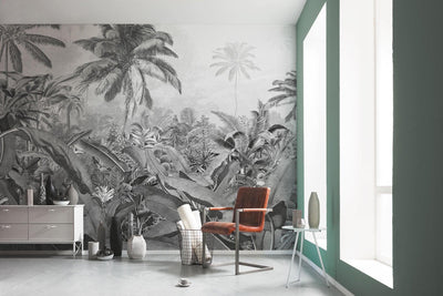 Frais Black and White Jungle Mural-Wall Decor-BLACK & WHITE WALLPAPER, ECO MURALS, JUNGLE WALLPAPER, MURALS, MURALS / WALLPAPERS, NON-WOVEN WALLPAPER, PALM WALLPAPER, TROPICAL MURAL-Forest Homes-Nature inspired decor-Nature decor