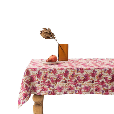 Fuchsia Flowers Linen Tablecloth