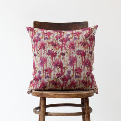 Fuchsia Flowers on Natural Linen Cushion Cover