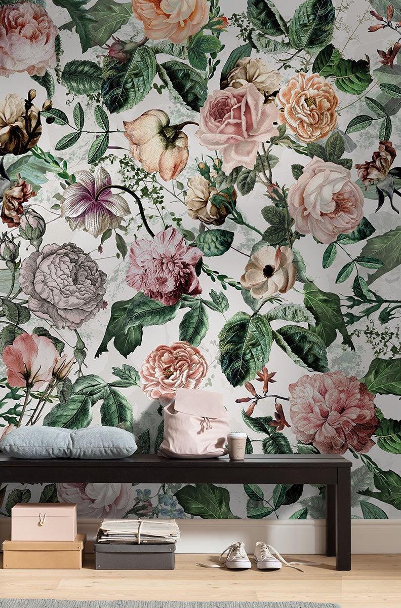 Full Blooms Mural Wallpaper-Wall Decor-ECO MURALS, FLORAL WALLPAPERS, MURALS, MURALS / WALLPAPERS, NON-WOVEN WALLPAPER-Forest Homes-Nature inspired decor-Nature decor