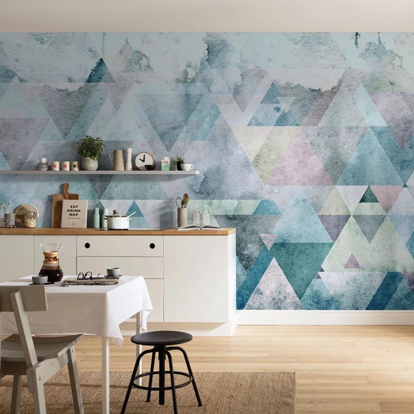 Geometric Peaks Blue Mural Wallpaper-Wall Decor-ABSTRACT WALLPAPERS, ECO MURALS, MOUNTAIN WALLPAPERS, MURALS, MURALS / WALLPAPERS, NON-WOVEN WALLPAPER, STONE WALLPAPERS-Forest Homes-Nature inspired decor-Nature decor