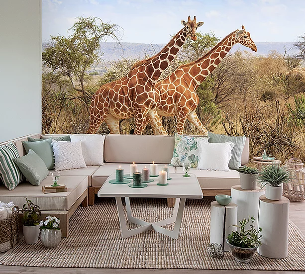 Giraffe Walk Mural Wallpaper-Wall Decor-ANIMALS WALLPAPER, DESIGN WALLPAPERS, ECO MURALS, KIDS WALLPAPERS, MURALS, MURALS / WALLPAPERS-Forest Homes-Nature inspired decor-Nature decor