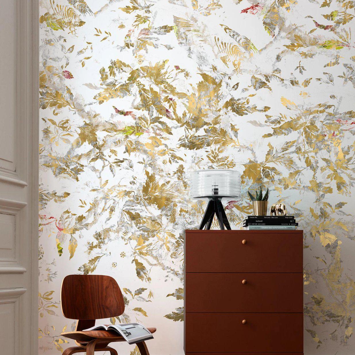 Gold Fall Mural Wallpaper-Wall Decor-ECO MURALS, FLORAL WALLPAPERS, MURALS, MURALS / WALLPAPERS, NON-WOVEN WALLPAPER-Forest Homes-Nature inspired decor-Nature decor