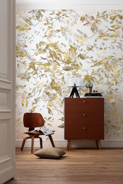 Gold Fall Mural Wallpaper-Wall Decor-ECO MURALS, FLORAL WALLPAPERS, MURALS, MURALS / WALLPAPERS, NON-WOVEN WALLPAPER-Forest Homes-Nature inspired decor-Nature decor