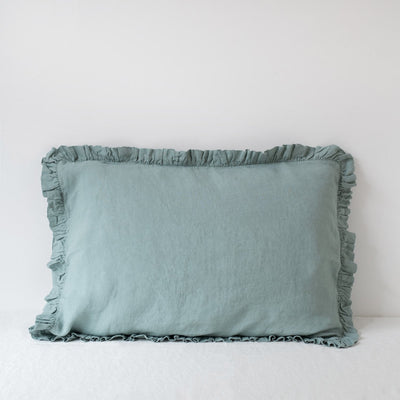 Green Milieu Linen Pillowcase with Frills