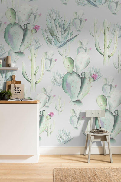 Grey Cactus Love Mural Wallpaper-Wall Decor-CACTUS WALLPAPERS, ECO MURALS, MURALS, MURALS / WALLPAPERS, NON-WOVEN WALLPAPER-Forest Homes-Nature inspired decor-Nature decor