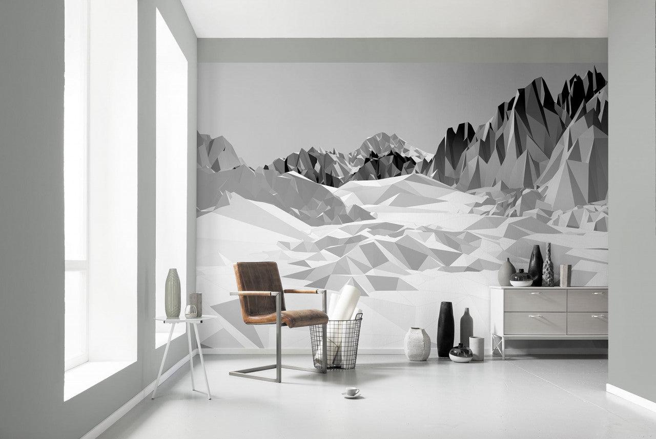Mountain Architecture Mural Wallpaper-Wall Decor-ABSTRACT WALLPAPERS, BLACK & WHITE WALLPAPER, ECO MURALS, MOUNTAIN WALLPAPERS, MURALS, MURALS / WALLPAPERS, NON-WOVEN WALLPAPER-Forest Homes-Nature inspired decor-Nature decor