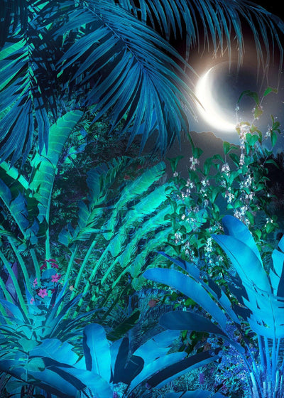Blue Eclipse Mural Wallpaper-Wall Decor-ECO MURALS, JUNGLE WALLPAPER, MURALS, MURALS / WALLPAPERS, NON-WOVEN WALLPAPER, TROPICAL MURAL, TROPICAL WALLPAPERS-Forest Homes-Nature inspired decor-Nature decor