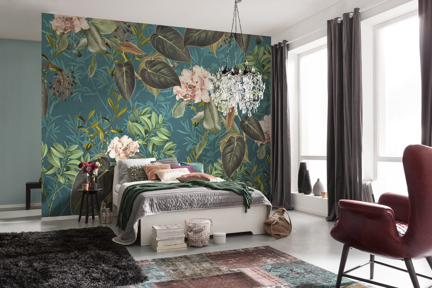 Emerald Leaf Mural Wallpaper-Wall Decor-ECO MURALS, FLORAL WALLPAPERS, LEAF WALLPAPER, MURALS, MURALS / WALLPAPERS, NON-WOVEN WALLPAPER-Forest Homes-Nature inspired decor-Nature decor
