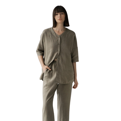 Primrose Khaki Linen Loungewear Set