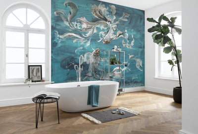 Koi Swimmers Mural Wallpaper-Wall Decor-ANIMALS WALLPAPER, ART WALLPAPER, ECO MURALS, MURALS, MURALS / WALLPAPERS, NON-WOVEN WALLPAPER-Forest Homes-Nature inspired decor-Nature decor