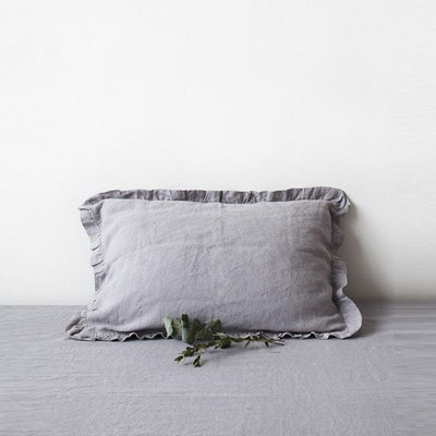 Light Grey Linen Pillowcase with Frills