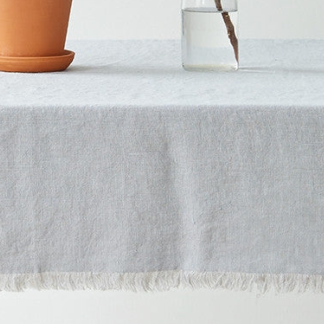 Light Grey Linen Tablecloth with Fringe