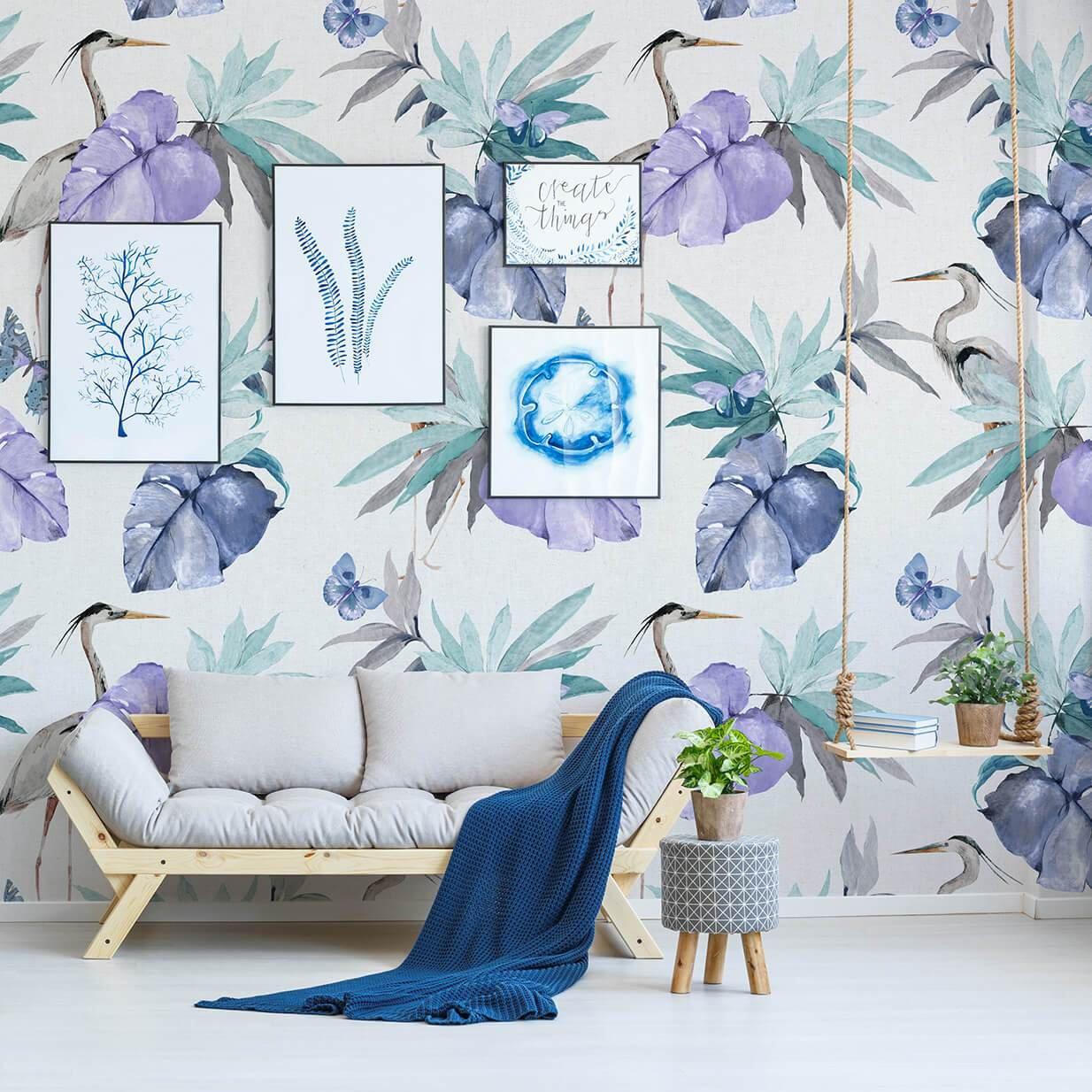 Lilies of the Nile Mural Wallpaper-Wall Decor-BIRD WALLPAPERS, DESIGN WALLPAPERS, ECO MURALS, FLORAL WALLPAPERS, MURALS, MURALS / WALLPAPERS-Forest Homes-Nature inspired decor-Nature decor