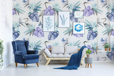 Lilies of the Nile Mural Wallpaper-Wall Decor-BIRD WALLPAPERS, DESIGN WALLPAPERS, ECO MURALS, FLORAL WALLPAPERS, MURALS, MURALS / WALLPAPERS-Forest Homes-Nature inspired decor-Nature decor