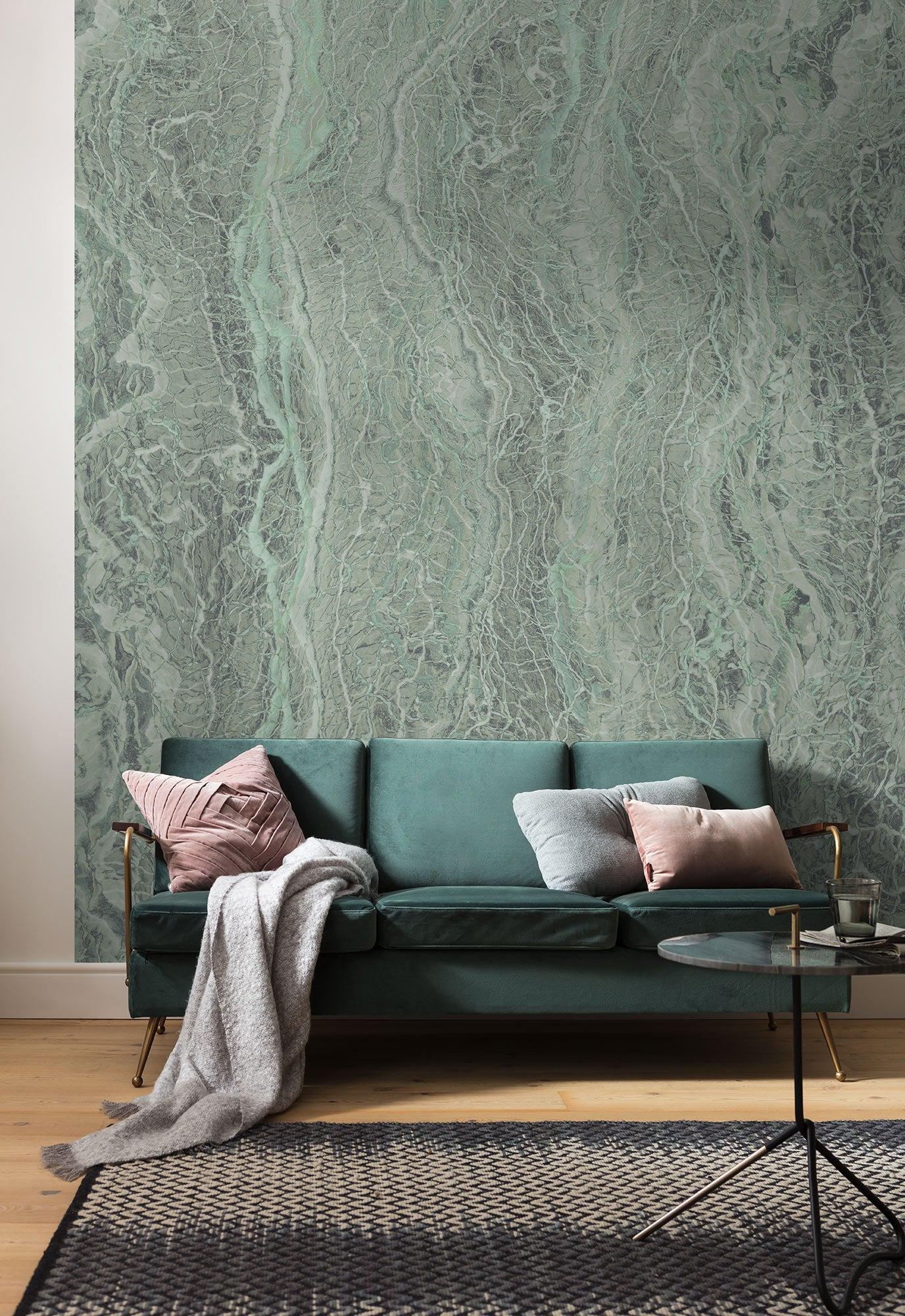 Neo Mint Marble Mural Wallpaper-Wall Decor-ART WALLPAPER, ECO MURALS, MURALS, MURALS / WALLPAPERS, NON-WOVEN WALLPAPER, STONE WALLPAPERS-Forest Homes-Nature inspired decor-Nature decor
