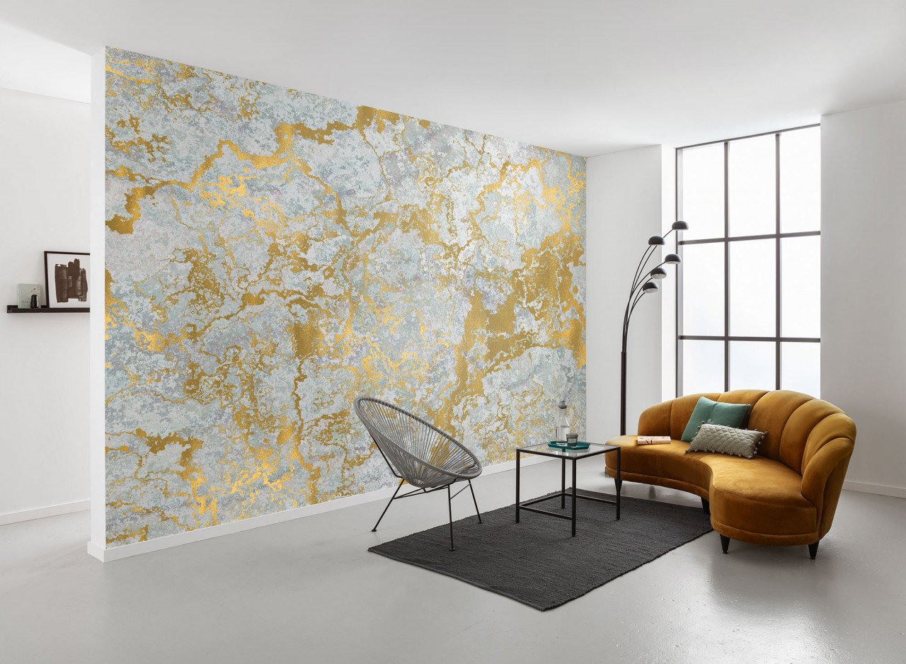 Light Gray and Off White Marble Pattern Gold Abstract Removable
