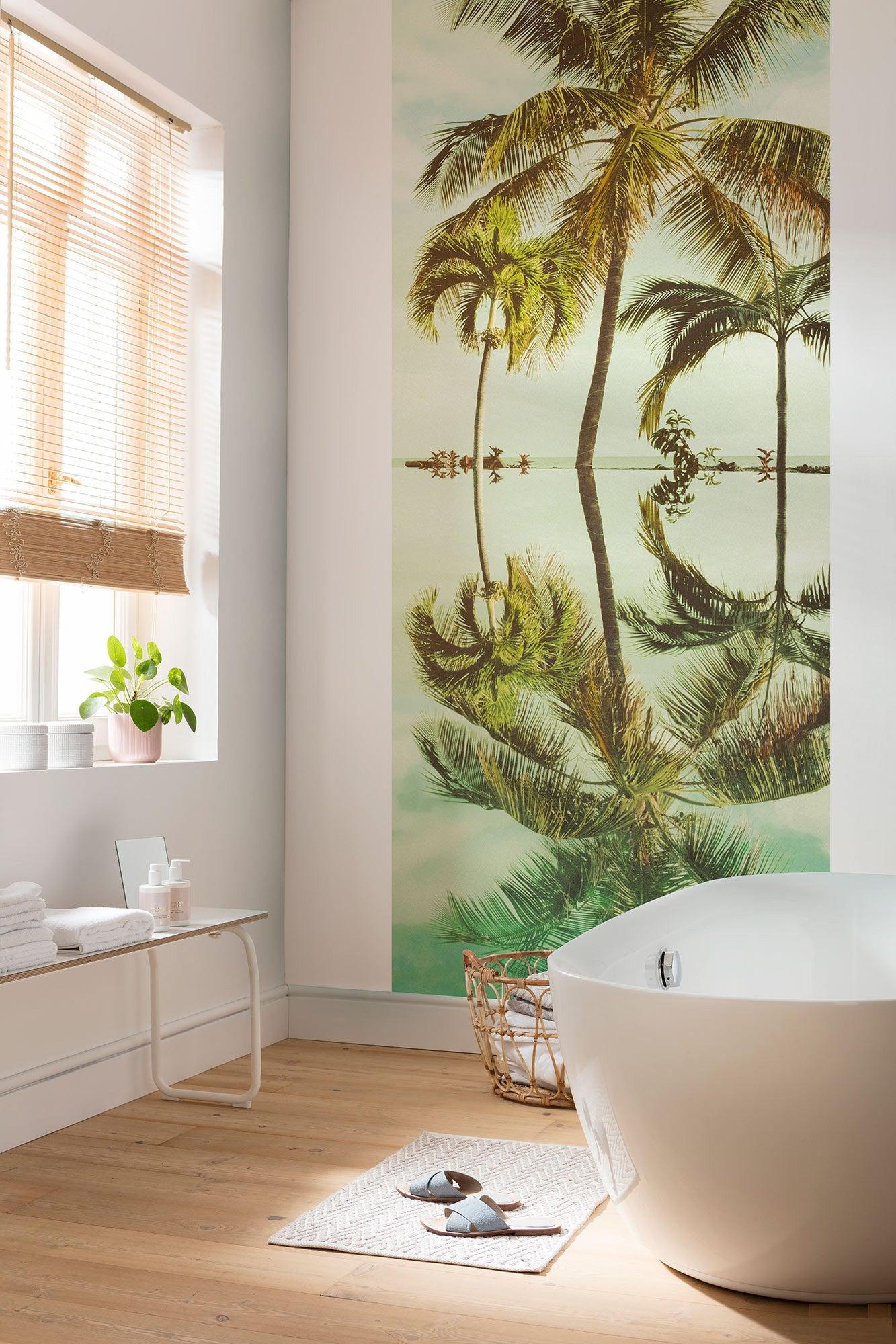 Mirror in the Palms Mural Wallpaper-Wall Decor-ECO MURALS, JUNGLE WALLPAPER, MURALS, MURALS / WALLPAPERS, NON-WOVEN WALLPAPER, PALM WALLPAPER, TROPICAL MURAL-Forest Homes-Nature inspired decor-Nature decor