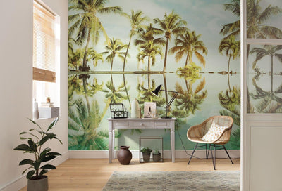 Mirror in the Palms Mural Wallpaper-Wall Decor-ECO MURALS, JUNGLE WALLPAPER, MURALS, MURALS / WALLPAPERS, NON-WOVEN WALLPAPER, PALM WALLPAPER, TROPICAL MURAL-Forest Homes-Nature inspired decor-Nature decor