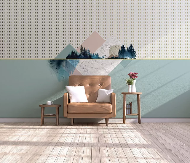 Modern Geometric Mural Wallpaper-Wall Decor-ART WALLPAPER, DESIGN WALLPAPERS, ECO MURALS, MOUNTAIN WALLPAPERS, MURALS, MURALS / WALLPAPERS-Forest Homes-Nature inspired decor-Nature decor