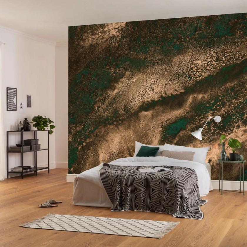 Golden Green Mural Wallpaper-Wall Decor-ABSTRACT WALLPAPERS, ECO MURALS, MURALS, MURALS / WALLPAPERS, NON-WOVEN WALLPAPER, STONE WALLPAPERS-Forest Homes-Nature inspired decor-Nature decor