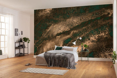 Golden Green Mural Wallpaper-Wall Decor-ABSTRACT WALLPAPERS, ECO MURALS, MURALS, MURALS / WALLPAPERS, NON-WOVEN WALLPAPER, STONE WALLPAPERS-Forest Homes-Nature inspired decor-Nature decor