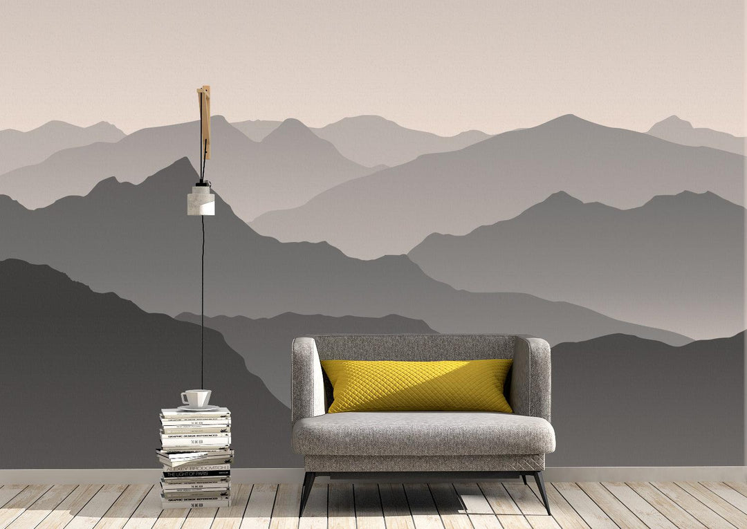 Misty Mountain Landscape Mural Wallpaper In Serene Green - View #10