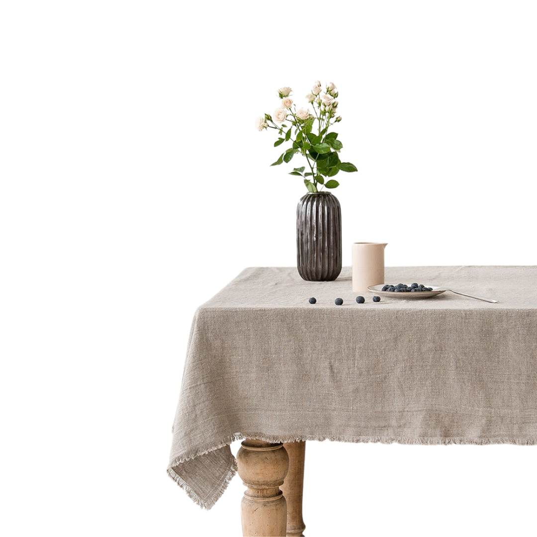 Natural Linen Tablecloth with Fringe