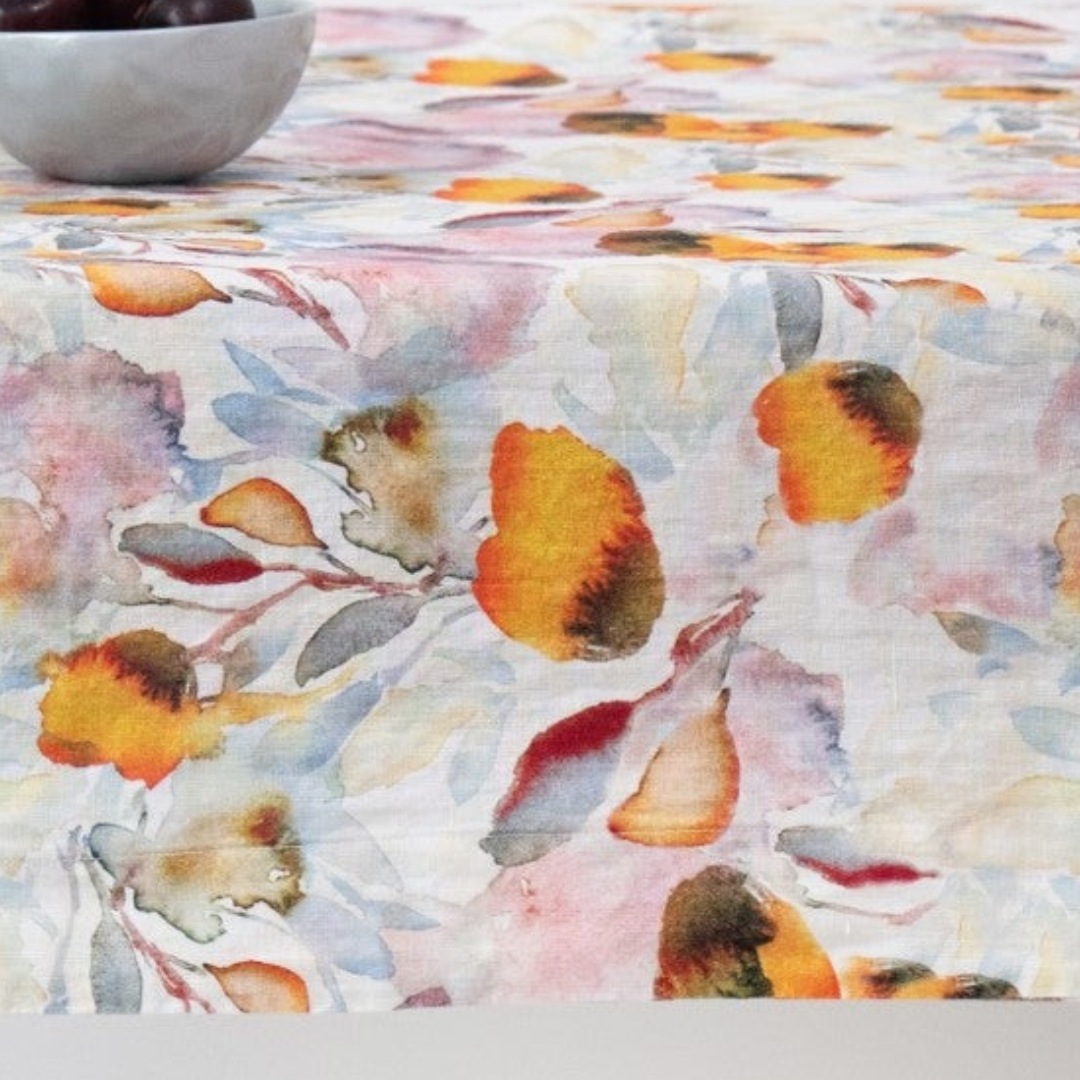 Orange Flow Linen Tablecloth