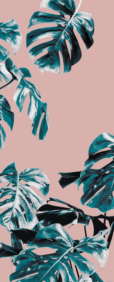 Pink Monstera Mural Wallpaper-Wall Decor-ECO MURALS, LEAF WALLPAPER, MURALS, MURALS / WALLPAPERS, NON-WOVEN WALLPAPER, TROPICAL MURAL-Forest Homes-Nature inspired decor-Nature decor