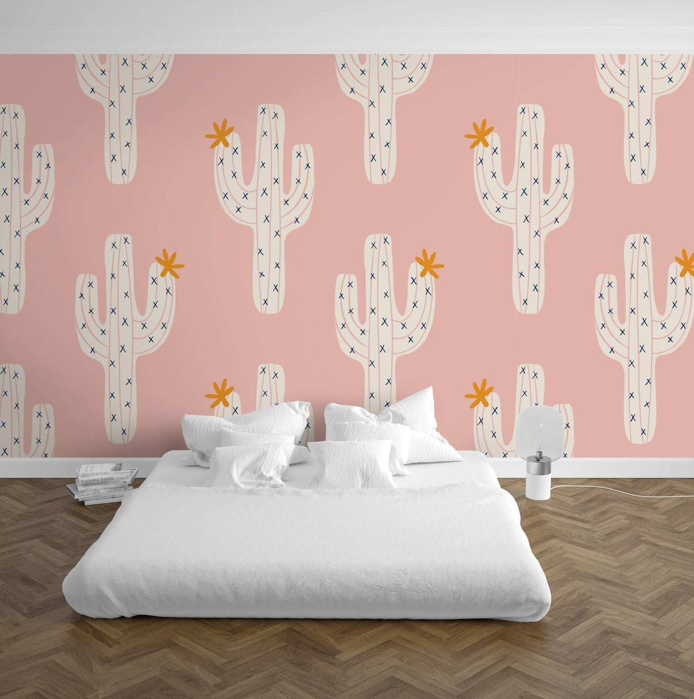 Pink Pastel Cactus Mural Wallpaper (m²)-Wall Decor-CACTUS WALLPAPERS, MURALS, MURALS / WALLPAPERS, NATURE WALL ART, NON-WOVEN WALLPAPER-Forest Homes-Nature inspired decor-Nature decor
